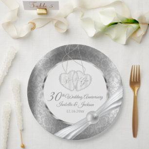30th Wedding Anniversary - Pearl and Silver Paper Plate