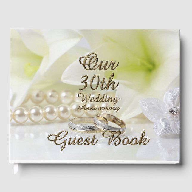 30th Wedding Anniversary Pearl Gold Typography Guest Book (Front)
