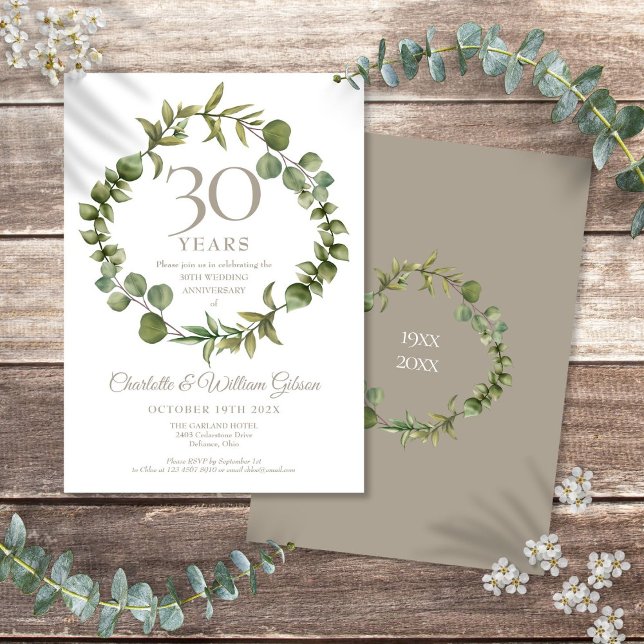 30th Wedding Anniversary Pearl Greenery Garland Invitation (30th Wedding Anniversary Pearl Greenery Garland Invitation)