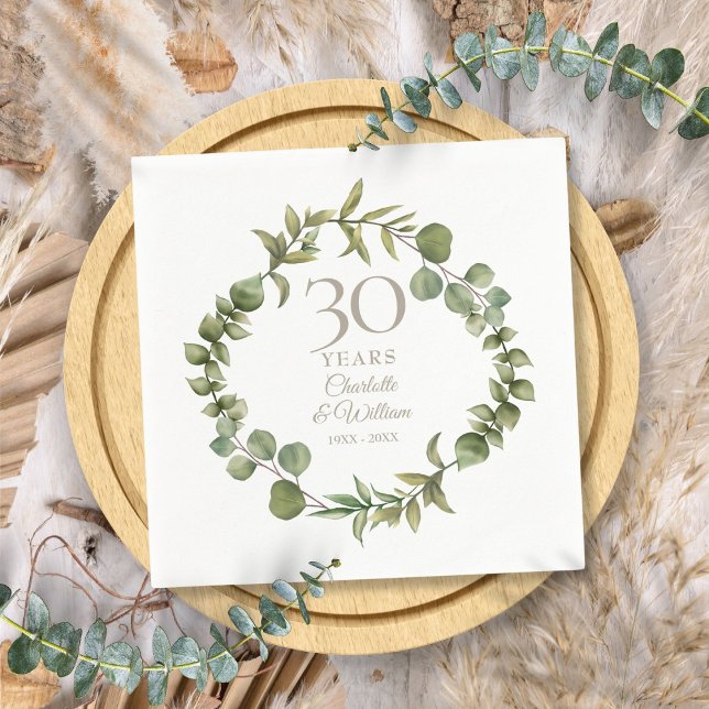 30th Wedding Anniversary Pearl Greenery Garland Napkin (30th Wedding Anniversary Pearl Greenery Garland Napkins)