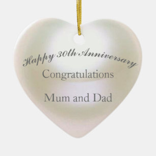 30th Wedding Anniversary Pearl Heart Ceramic Ornament