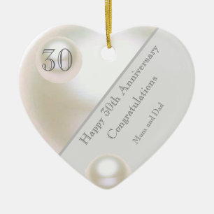 30th Wedding Anniversary Pearl Heart Ceramic Ornament
