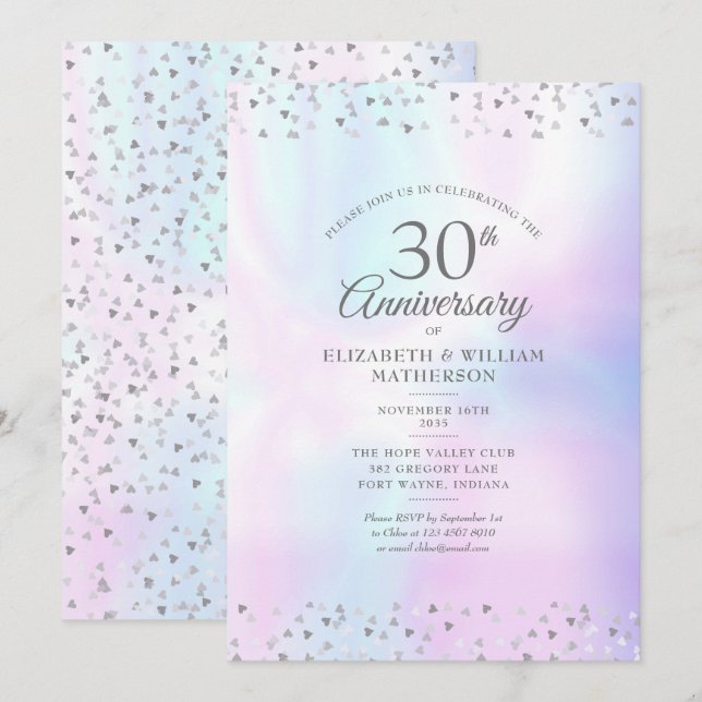 30th Wedding Anniversary Pearl Hearts Confetti  Invitation (Front/Back)