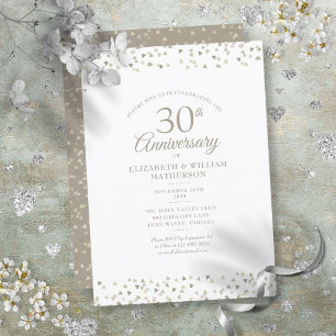 30th Wedding Anniversary Pearl Hearts Confetti Invitation