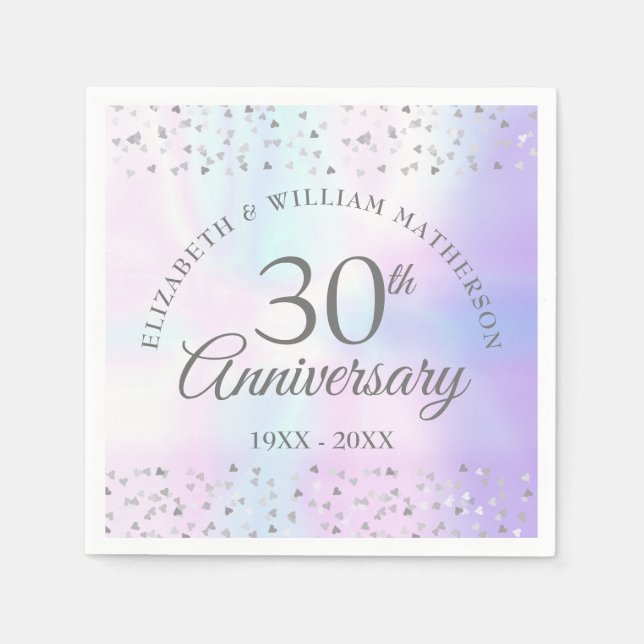 30th Wedding Anniversary Pearl Hearts Confetti  Napkin (Front)
