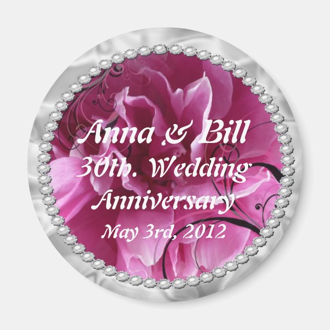 30th, wedding anniversary Pearls & Pink Floral Swi Magnet (Front)