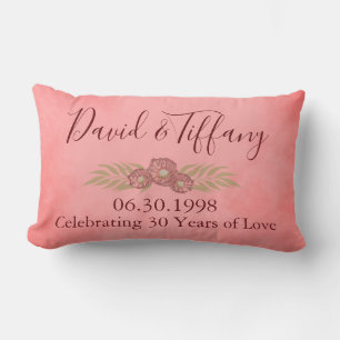 30th Wedding Anniversary Pink Personalise Floral Lumbar Cushion