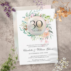 30th Wedding Anniversary Roses Floral Chic Pearl Invitation