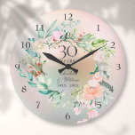 30th Wedding Anniversary Roses Floral Pearl  Large Clock<br><div class="desc">Featuring a delicate watercolor floral garland on a pearl background,  this chic botanical 30th wedding anniversary clock can be personalised with your special pearl anniversary details set in elegant typography. Designed by Thisisnotme©</div>