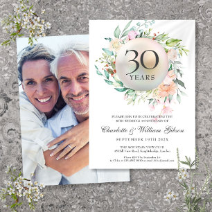 30th Wedding Anniversary Roses Floral Pearl Photo Invitation