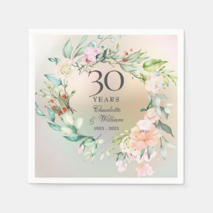 30th Wedding Anniversary Roses Garland Pearl Napkin