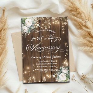 30th Wedding Anniversary Rustic String Lights Invitation