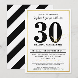 30TH WEDDING ANNIVERSARY stylish gold INVITES
