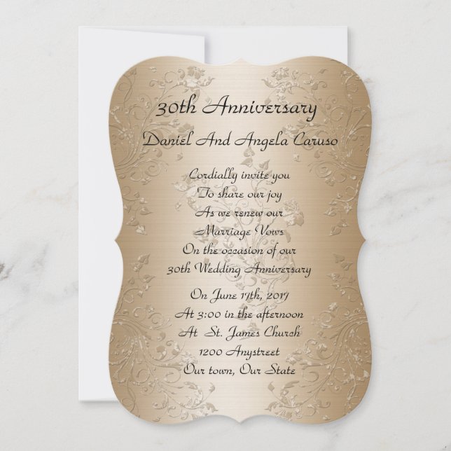 30th Wedding anniversary vow renewal gold satin Invitation (Front)