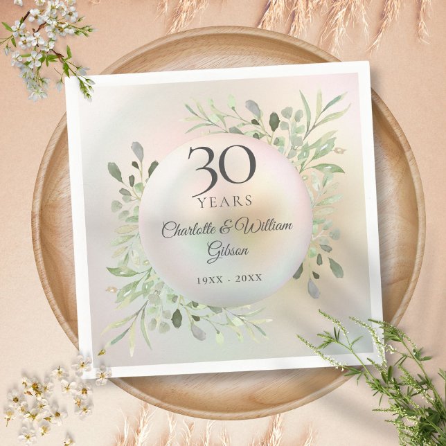 30th Wedding Anniversary Watercolor Greenery Pearl Napkin (30th Wedding Anniversary Watercolor Greenery Pearl Napkins)
