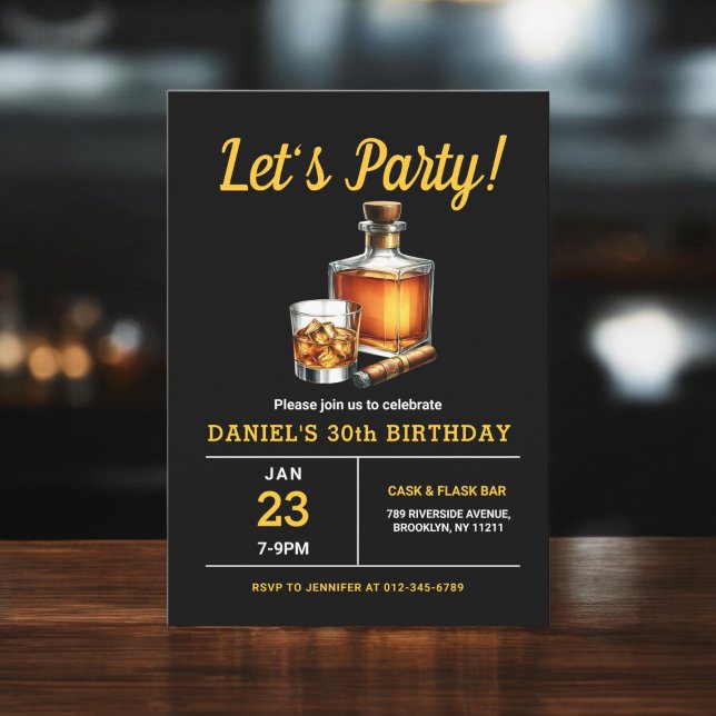 30th Whiskey Cigar Bourbon Birthday Party Invitation (Creator Uploaded)