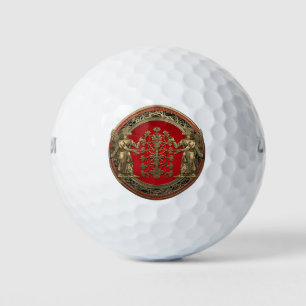 [310] Two Gold Ninurtas with Tree of Life Golf Balls