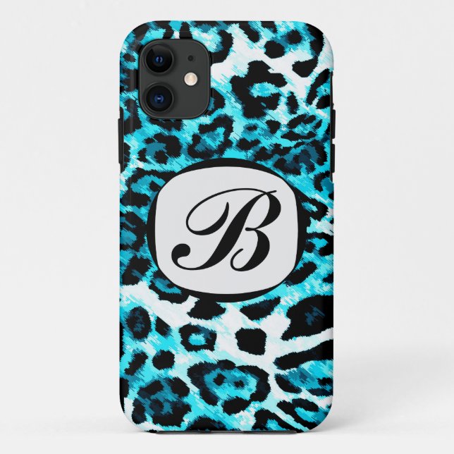 311 Aqua Blue Leopard Initial iPhone Cover (Back)