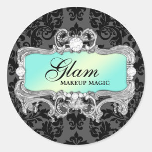 311 Aqua Glam Crazy Sticker Black Damask