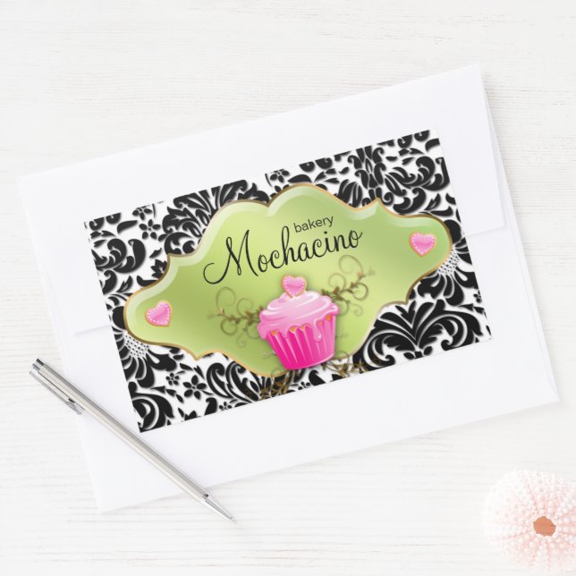 311 Bakery Business Card Cupcake Swirls Lime Rectangular Sticker (Envelope)