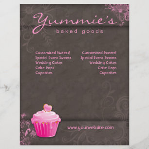 311 Bakery Flyer Cupcake Pink Floral Heart Brown