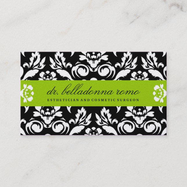 311 Belladonna Damask Golden Lime Business Card (Front)