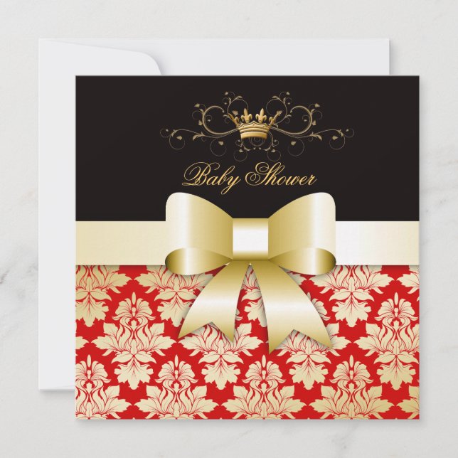 311 Blackberry Black, Red & Gold Damask Invitation (Front)