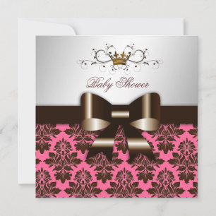 311 Blackberry Brown Damask Rose Pink   Baby Invitation