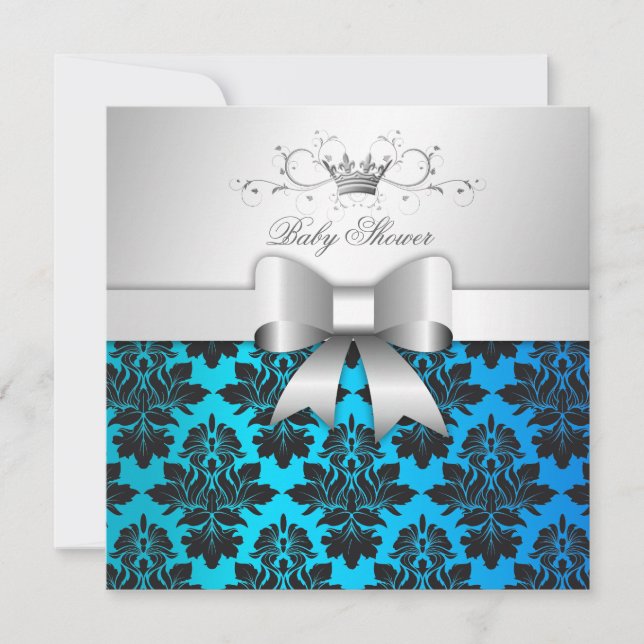 311-Blackberry Tropical Blue Damask | Baby Shower Invitation (Front)