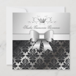 311-Blackberry Truffle Damask Bow Sweet 16 Invitation