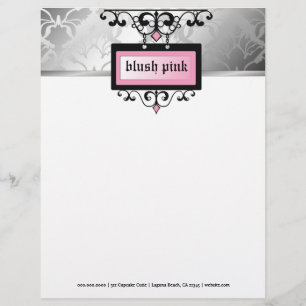 311 Blush Pink Damask Shimmer Personalized Letterhead