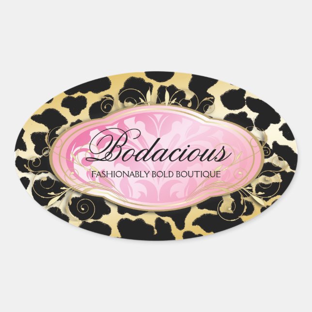 311 Bodacious Boutique Golden leopard Spots Oval Sticker (Front)