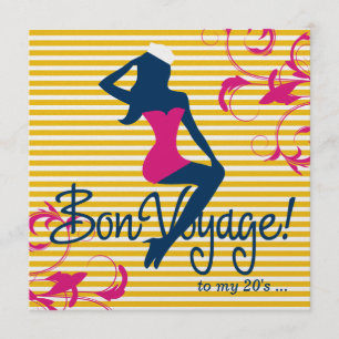 311-Bombshell Silhouette Nautical Blue Pink Swirls Invitation