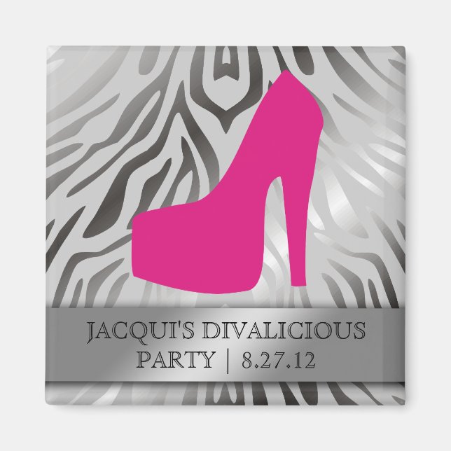 311-Bombshell Silhouette Zebra Hot Pink Heel Magnet (Front)