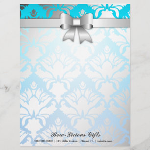 311-Bow-licious Tropical Blue Damask Personalised Letterhead