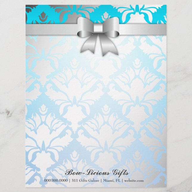 311-Bow-licious Tropical Blue Damask Personalised Letterhead (Front)