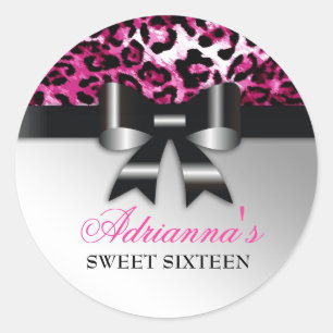 311 Bowlicious Black Hot Pink Leopard Classic Round Sticker