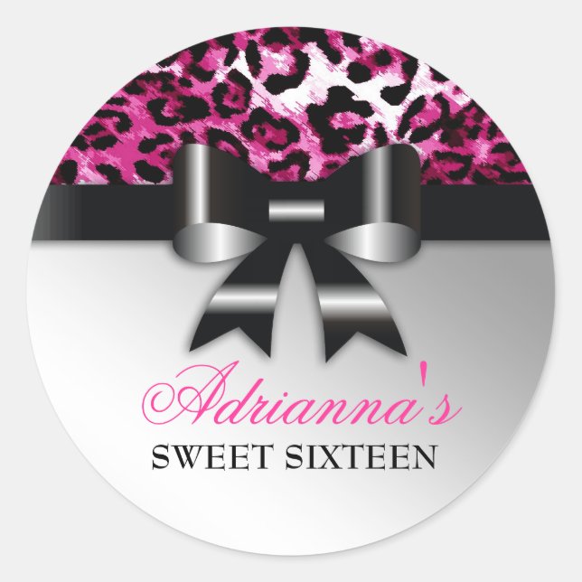311 Bowlicious Black Hot Pink Leopard Classic Round Sticker (Front)
