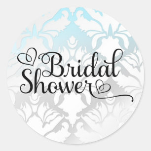311 Bridal Shower Aqua Metallic Damask Classic Round Sticker