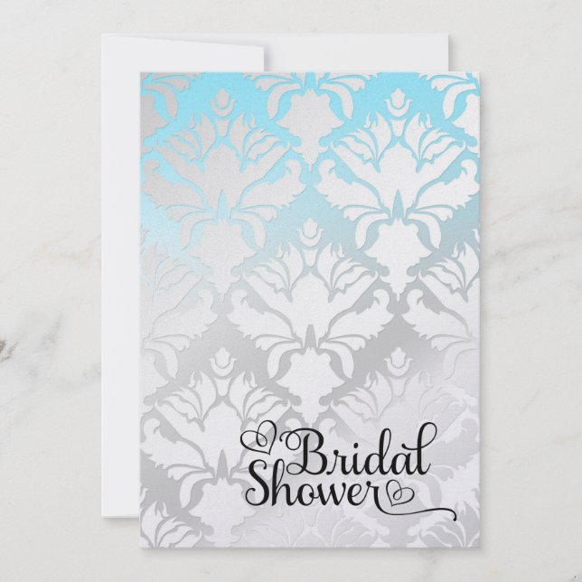311 Bridal Shower Aqua Metallic Damask Invitation (Front)