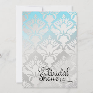 311 Bridal Shower Aqua Metallic Damask Invitation
