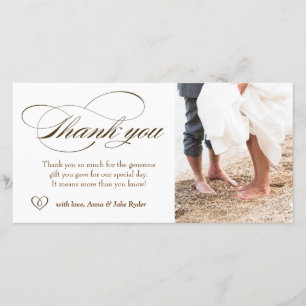 311 Brown Elegant Thank You Photo Card with Heart