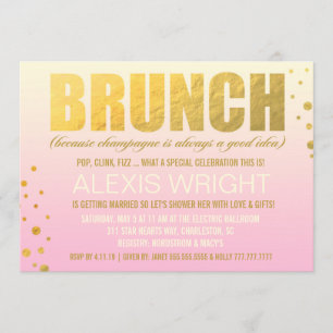 311 Brunch Because Champagne Pink Ombre Invitation