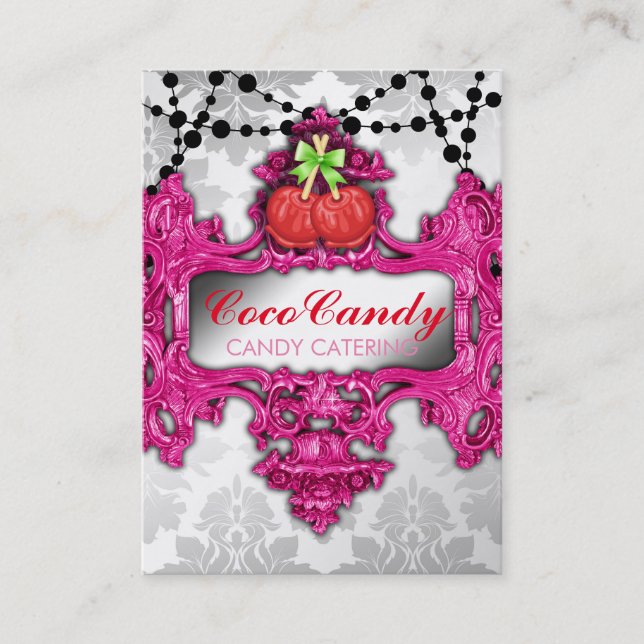 311 Candy Apple Pink Wonderland White Damask Business Card (Front)
