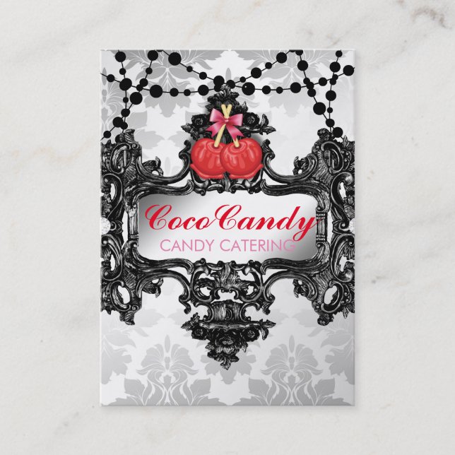 311 Candy Apple Wonderland White Damask Business Card (Front)