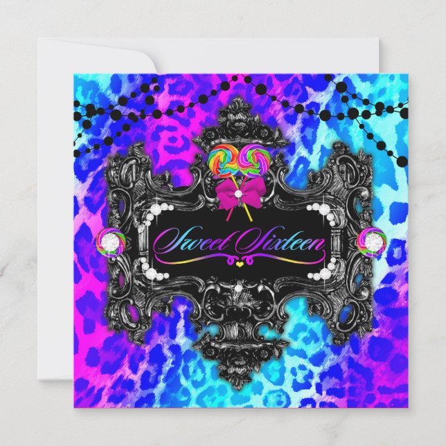 311 Candy Wonderland Leopard Sweet 16 Invitation (Front)