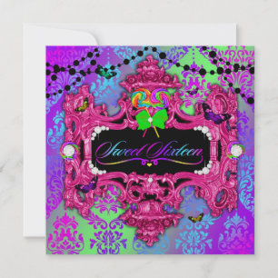311 Candy Wonderland Pink Sweet 16 Metallic Gold Invitation
