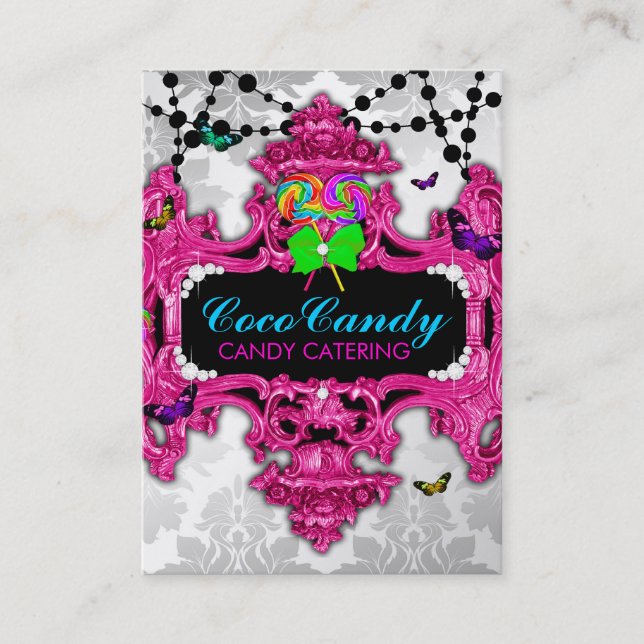 311 Candy Wonderland White Damask Social Icons Business Card (Front)