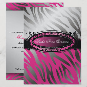 311 C'est Luxueux Hot Pink Zebra Sweet 16 Invitation