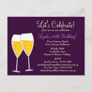 311-CHAMPAGNE CELEBRATION PURPLE INVITATION POSTCARD